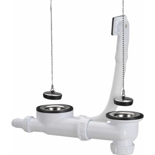 Drain plug assembly with stainless steel siphon for 2-basin sink - NICOLL : 0204311