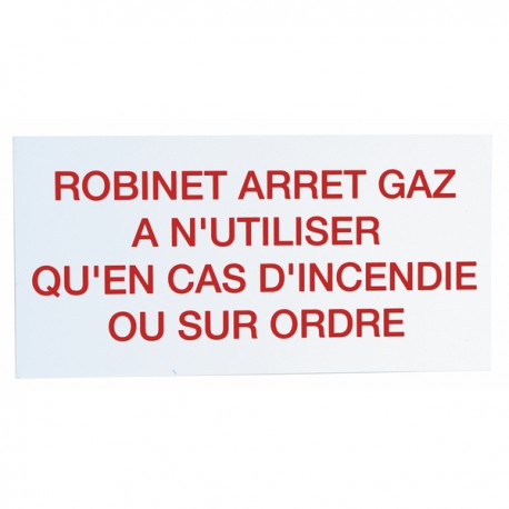 Rigid polystyrene label - Gas stopcock to use only on order or in case of fire