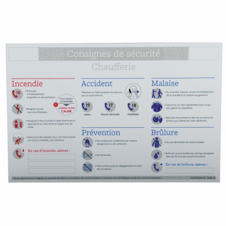 Rigid polystyrene label - Security instructions for boiler room - DIFF