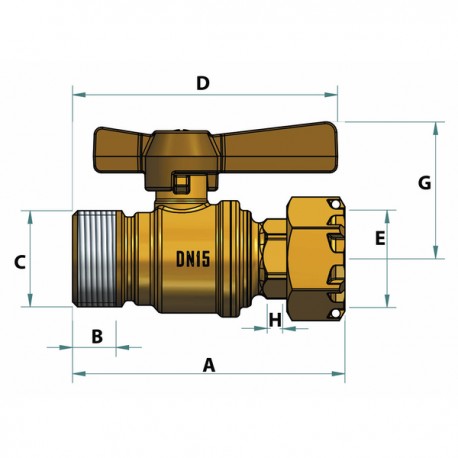 Water meter isolation ball valve straight MF 3/4? - DIFF