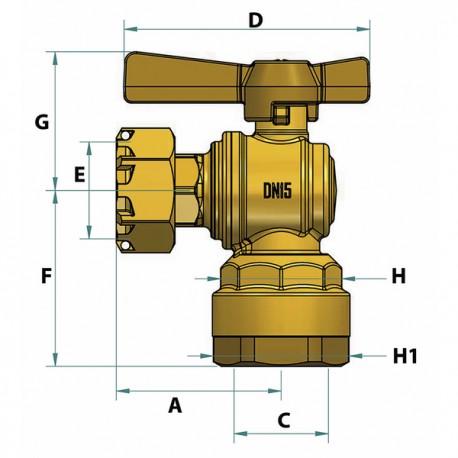 Water meter isolation ball valve angled for PE tube 3/4? - DIFF