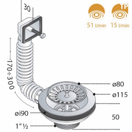 Manual sink drain with basket with over flow - DIFF