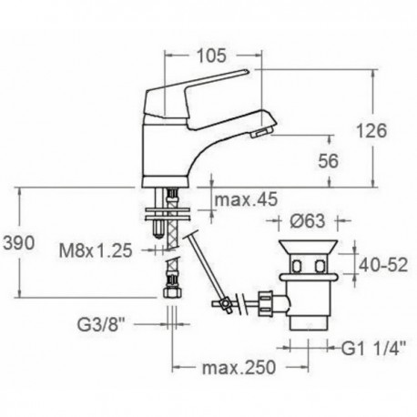 Mixer tap (mixing valve) for washbasin with plastic drain CARTAGO - RAMON SOLER : 60A300593