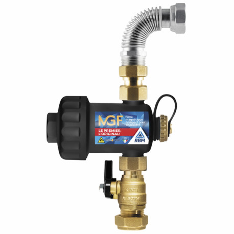 Magnetic filter MGF black with valve and compression fitting 22 - RBM : 37010500